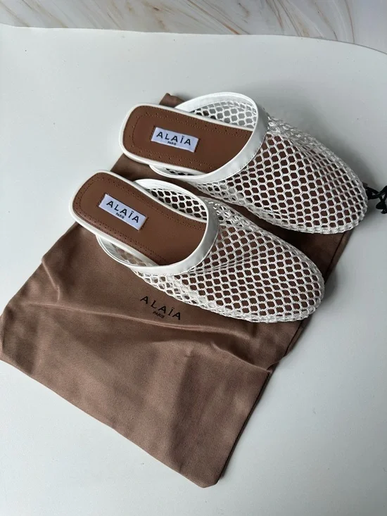 ALAÏA White Fishnet Mesh Slides | Iconic Net Mules Made in Italy Size 37 - Picture 3 of 11
